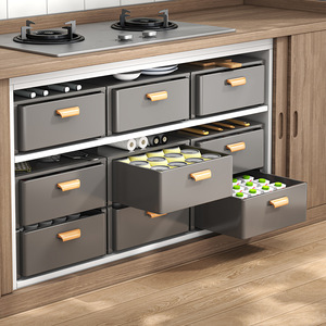 Organisateur de placard coulissant Nana Kitchen à 3 niveaux en acier au carbone, étagère de rangement multifonctionnelle, style moderne et minimaliste - Product Image 2