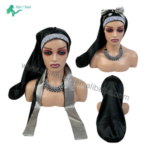 Vente en gros de bonnets avec logo personnalisé <span class=keywords><strong>bonnet</strong></span> de cravate en satin de soie pour tresse de cheveux <span class=keywords><strong>bonnet</strong></span> de tresse avec strass - Product Image 2