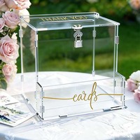 Boîte à cartes en acrylique transparente moderne personnalisée - Grande boîte de rangement pour cadeaux commémoratifs avec fente pour fleurs et serrure pour utilisation en mariage