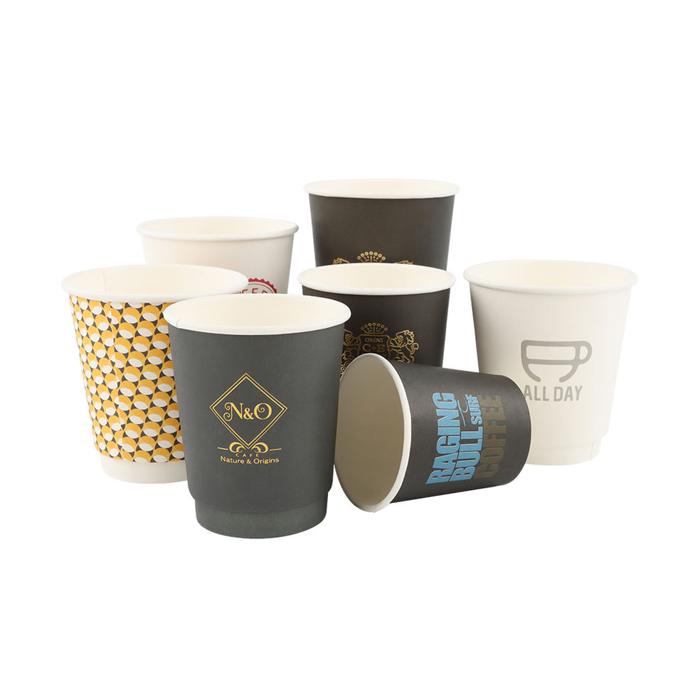 Disposable custom black paper coffee take out cups with printed logo