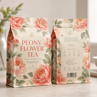 Sachet d'emballage alimentaire personnalisé, imprimé motif floral élégant, à fond plat, scellé sur huit côtés, avec fermeture éclair, en feuille métallisée, résistant à l'humidité