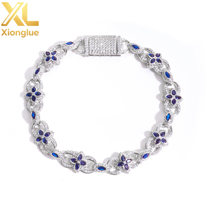 European American Cross-Border Four-leaf <b>Clover</b> <b>Bracelet</b> Full Diamond Hip-hop Trend Eight-Character Chain Customizable Fashion - Product Image 2