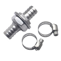 Raccord de traversée pour tuyau de 1/2 pouce, en acier inoxydable, à double barbelure, traversant, avec écrou hexagonal et colliers de serrage