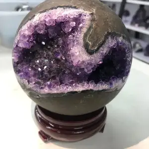 Grosir Alami Druzy Cluster Amethyst Lubang Kristal Dekoratif Penyembuhan Amethyst Geode Sphere