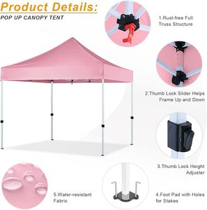 Carpa Gazibo plegable UV impermeable para exteriores, carpa automática Gacebo Gazibo, fabricante de carpa de 3x3 metros, tienda de campaña rosa - Product Image 3
