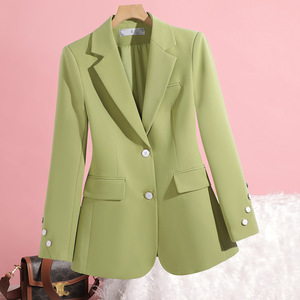 Women's Blazer Grass Green Solid Color Long Sleeve Buttons Professional Casual Wear S Size - Product Image 1