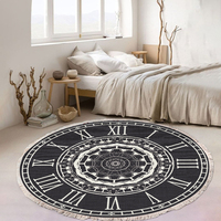 Tapis rond à pois en peluche, fabriqué à la machine, avec pompons, pour la décoration intérieure de la chambre et du salon