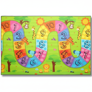 Tapis de jeu double face 120x140x1 cm XPE pour bébé, mousse enroulable, imperméable et non toxique, avec numéro coloré, style de voyage funky. - Product Image 1