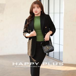 Chaqueta de traje negra de doble botonadura para mujer Happy Plus, con botones dorados, de pierna ancha, talla grande, para ir al trabajo N9148 - Product Image 4