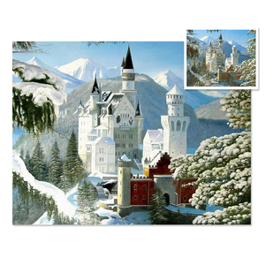 Peinture à l'huile paysagère artisanale de prestige, réaliste, sur le thème du Château de Neuschwanstein en <span class=keywords><strong>hiver</strong></span>, pour <span class=keywords><strong>d</strong></span>écoration murale de villa - Product Image 1