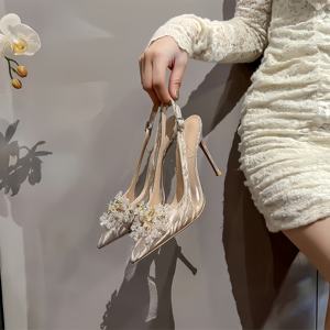 Sandales à Talons Aiguilles de 6cm/8cm/10cm pour Femme, Bout Pointu avec Perles Scintillantes à Enfiler, Chaussures de Soirée Sexy pour Mariage - Product Image 5