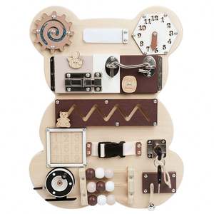 <span class=keywords><strong>2022</strong></span> oso ocupado tablero de pared Montessori para niños tablero de juego mecanismo de música desbloquear habilidades motoras finas juguetes niños educativo de madera - Product Image 1