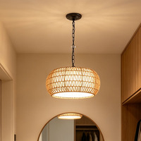 Lampe suspendue décorative en fer, corde en papier et tissu, base E26/E27, style vintage, chaîne réglable, pour la maison