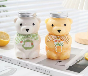 360ml Teddy soft candy <strong>bear</strong> bubble milk tea cup drinking container juice plastic water <strong>bottle</strong> with a straw hole and lid