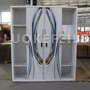 <span class=keywords><strong>Vestiaire</strong></span> moderne à <span class=keywords><strong>2</strong></span> tiroirs et 4 portes coulissantes Mobilier de chambre à coucher en métal miroir Rangement de tissus personnalisé Atelier de salon - Product Image 2