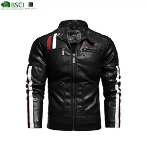 2023 new arrival washed cotton embroidery color matchingmotorcycle pu leather men jacket for man