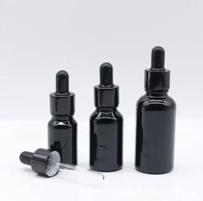 1OZ 2OZ Cosméticos lustrosos preto vidro medição conta-gotas garrafa vazia 30ML Óleo Essencial Garrafa Com Pipeta De Vidro