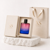 Flacon de parfum en verre rechargeable dégradé rose-bleu avec boîte cadeau, logo personnalisé, vaporisateur atomiseur vide à fine brume 50ml/100ml