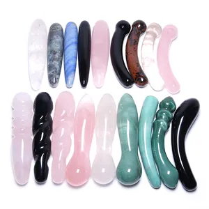 Wholesale Natural Rose Quartz Massage Yoni Wand Woman Sex Toys Penis Healing Crystal Dildos For Female Masturbating