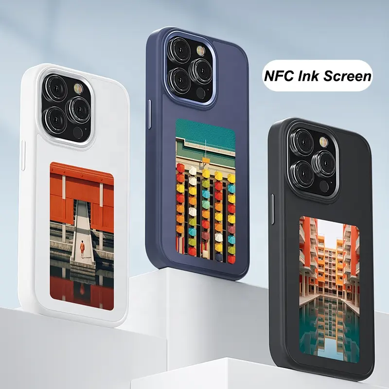 TikTok heißes individuelles hautfreundliches Smart Cover vierfarbiges E-Tinte-Display intelligenter DIY-Bildschirm Telefonhülle für iPhone 13 14 15 pro max