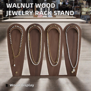 Ensemble de présentoirs à bijoux vintage en bois brun, support arqué pour colliers, cône porte-bagues et plateau à boucles d'oreilles pour l'affichage de bijoux en boutique - Product Image 2