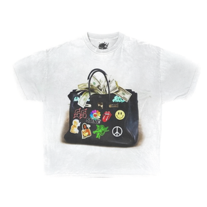 T-shirt vintage con grafica a forma di borsa per soldi, vestibilità oversize, stile streetwear Y2K, divertente maglietta regalo di Natale - Product Image 2