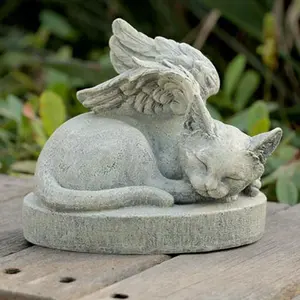 Garden decor antique lucky small carved stone figurines cat with wings figurine