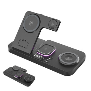 Station de charge sans fil rapide <span class=keywords><strong>6</strong></span> en 1 la plus vendue avec horloge, veilleuse, support de charge magnétique pliable multifonctionnel - Product Image 1