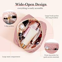 Sac de maquillage portable en polyester, sac de cosmétiques de voyage, rembourrage gonflé pour sac, organisateur de maquillage pour femmes, étui à large ouverture, pochette