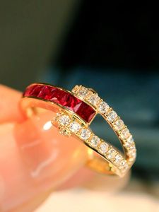 Xinfly Luxury 18K Gold <b>Fine</b> <b>Ring</b> 0.6CT Natural Ruby and 0.42CT Natural Diamond for Ladies' Parties - Product Image 5