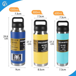 Botella de agua termo de doble pared de acero inoxidable de 600/800/<span class=keywords><strong>1000ml</strong></span>, vaso deportivo reutilizable de boca ancha - Product Image 1