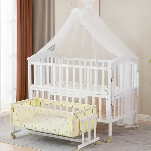 Wooden Solid Wood Kid Toddler Bedding For Girls Frame Adjustable Baby Swing Bed For Baby With Mosquito Net With Guardrail Beds