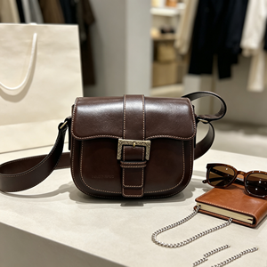 Women <b>Small</b> Retro Leather Saddle Bag Metal Buckle Flap Casual Crossbody Shoulder Handbag - Product Image 3