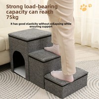 Escalier pour animaux de compagnie moderne et robuste avec boîte de rangement à ouverture par le haut, pliable, 3 marches, en tissu gris, pour canapé ou lit surélevé