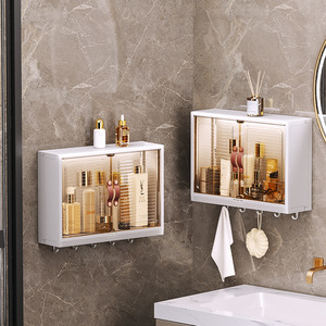 Bathroom <b>Mirror</b> Cabinet Storage Box White <b>Wall</b> Mounted Punch Free Vanity Cosmetic Shelf <b>Rectangle</b> 1st Floor Painted Finish - Product Image 3