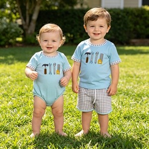 SR3541 rts Combinaison courte à manches courtes pour bébé garçon, motif brodé, vente en gros - Product Image 1