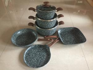 9pcsinduction alluminio dimenticare granito antiaderente set di pentole/ston rivestito di alluminio pentola di cottura con manico in legno - Product Image 1