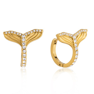 Pendientes colgantes de acero inoxidable con forma de cola de pez y diamantes de imitación para fiestas, joyería de moda - Product Image 5
