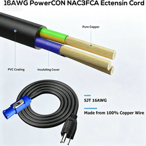 American NEMA 5-15P Plug to Blue PowerCON NAC3FCA Cable For Stage DJ Par Light - Product Image 5