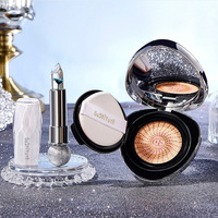 Set Rias Wajah Termasuk Lipstik dan Cushion Compact, Set Kosmetik dengan Foundation Matte yang Halus dan Alami di Kulit