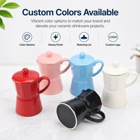 Tasses en céramique créatives en forme de cafetière Moka avec couvercle, couleurs macaron, tasses à café en porcelaine, personnalisation OEM ODM, vente en gros