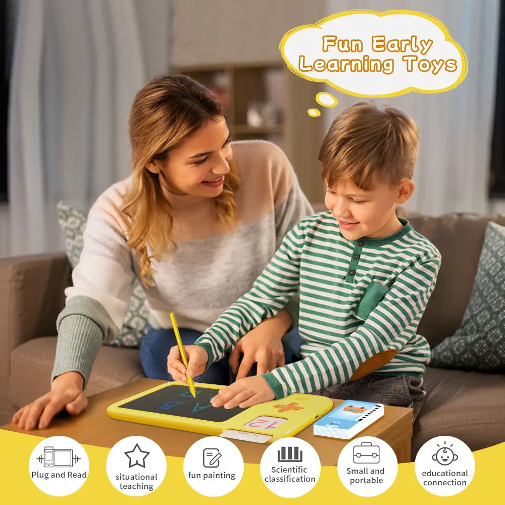 Tablet gambar LCD untuk anak, Tablet menggambar LCD anak-anak usia 224 kartu berbicara papan tulis 224 pemandangan