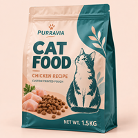 Sachet d'emballage imprimé sur mesure avec soufflet latéral et fermeture éclair refermable pour aliments pour animaux (poulet, croquettes pour chats), marque privée, vente en gros
