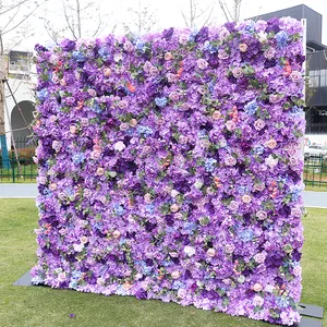 Customized Purple Flower Wall Blue Backdrops 8ft X8ft For Wedding Event Festival