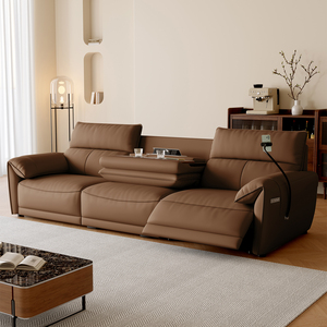 Sofá Reclinable Eléctrico de Lujo Moderno Personalizable en Cuero Marrón Oscuro con 2 Portas USB y Función Zero Wall - Product Image 1
