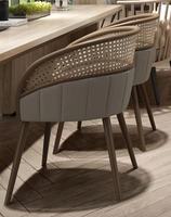 PLUS DESIGN Échantillon gratuit Meubles de maison en bois d'osier Dossier en rotin avec coussin doux Cuisine en bois Salle à manger Restaurant Chaise