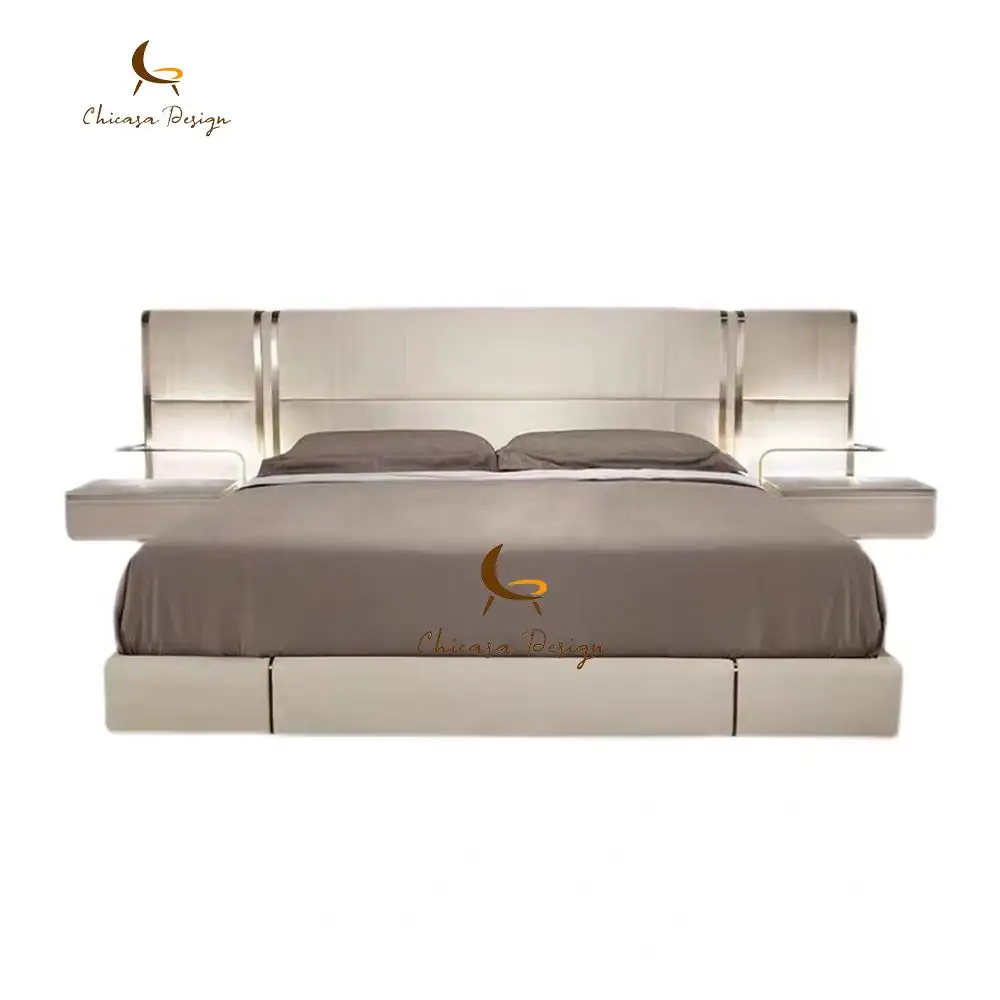 저렴한 가격 도매 고급 가구 킹 사이즈 침대 더블 디자인 헤드 보드 덮개를 씌운 침대