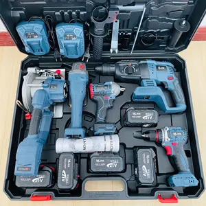 ¡Stock HENGLAI! ¡Gran DESCUENTO! ¡Venta disponible para MKT Combo Power Tools 5 Kits Juego de herramientas 20V Voltios Taladros inalámbricos Batería DIY