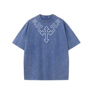 Camiseta de algodón Retro 100% para hombre, camiseta de manga corta de gran tamaño de estilo Hip Hop de calle alta de alta calidad, logotipos estampados Fitness - Product Image 1