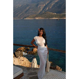 White Basic <b>A</b>-<b>Line</b> Dress for Women Casual Office Lady Style Square Collar Dropped Waist Elegant Fashionable <b>One</b> Fits Most <b>Day</b> - Product Image 3